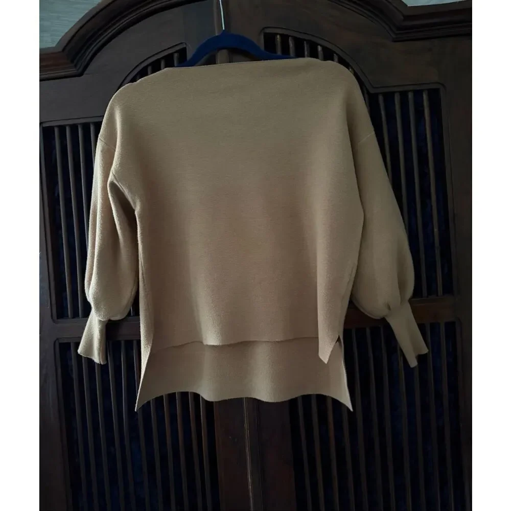 Tahari T Balloon Sleeve Knit Sweater Camel Brown Dolman Pullover XS/S